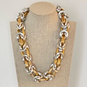 Chunky Mixed Metal Chain Necklace Gold Silver Tone Statement 18”